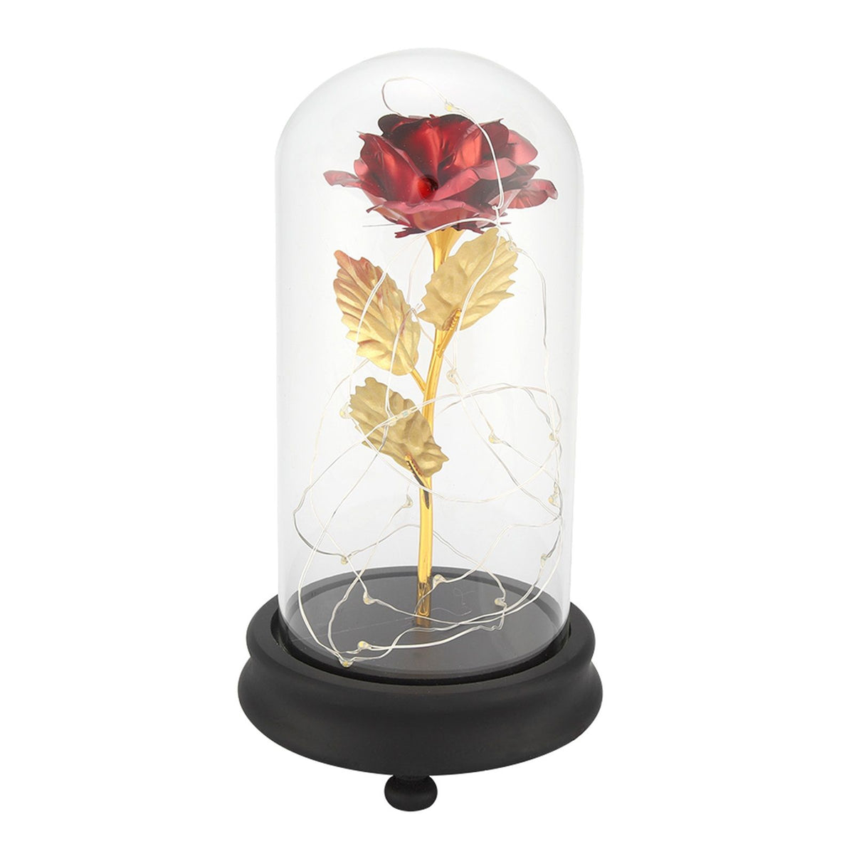 24K Gold Plated Rose Flower LED Light with Glass Cover Base Valentines'Day Wedding Gift Red