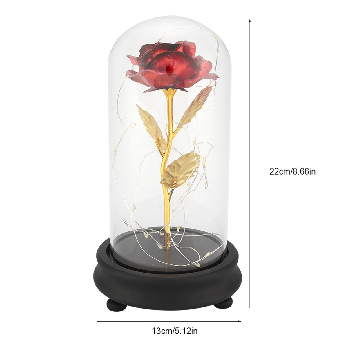 24K Gold Plated Rose Flower LED Light with Glass Cover Base Valentines'Day Wedding Gift Red