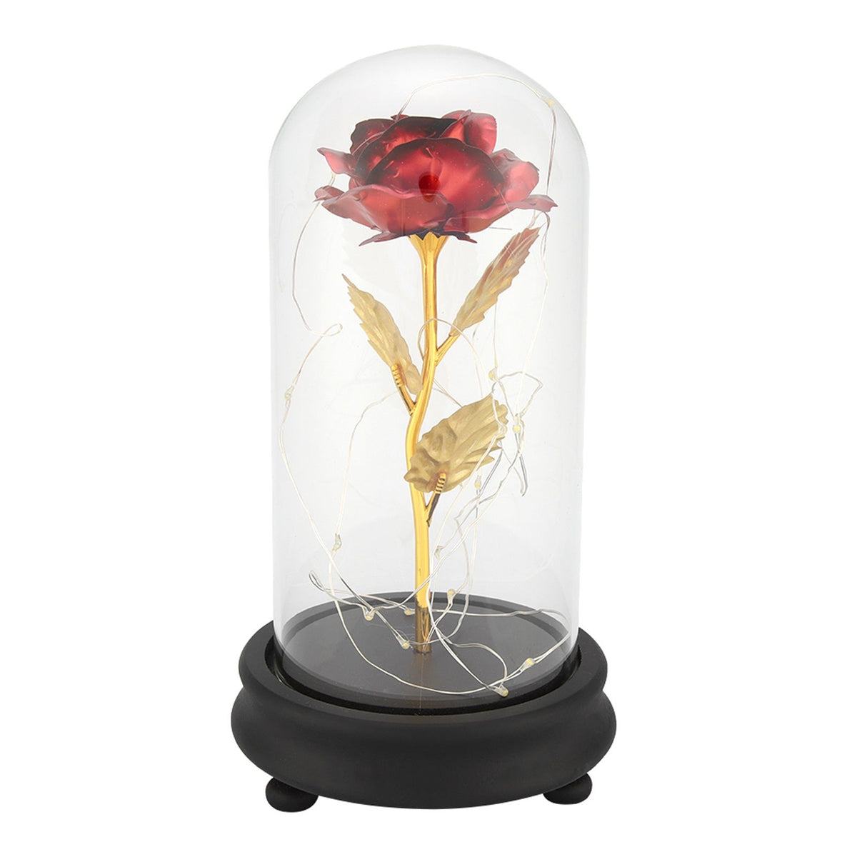 24K Gold Plated Rose Flower LED Light with Glass Cover Base Valentines'Day Wedding Gift Red