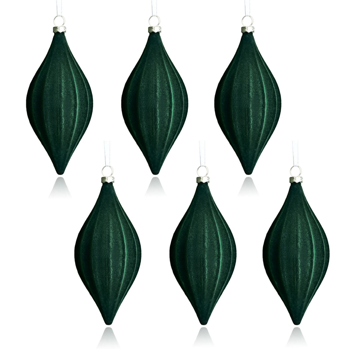 6pcs Xmas Balls Green Cone Shaped Flocked Plastic Xmas Tree Hanging Ornaments for Holiday Decoration