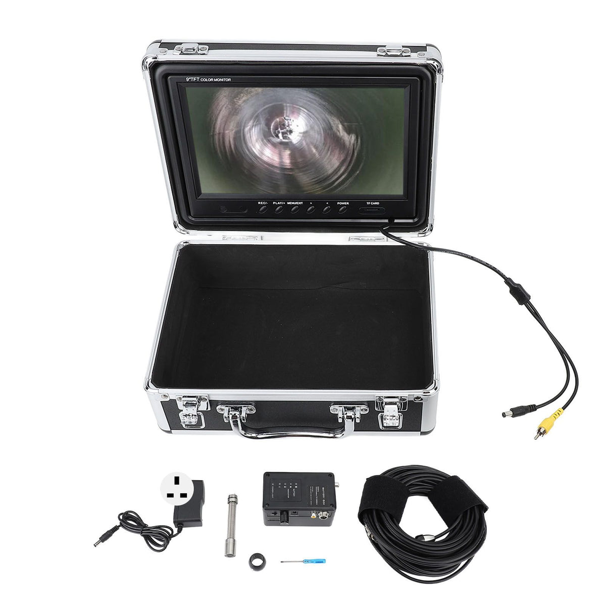 Endoscope Camera 17mm 20M 9 Inch HD Display IP68 Waterproof Borescope Drain Sewer Pipe Inspection Camera with LED Lights for Plumbers AC