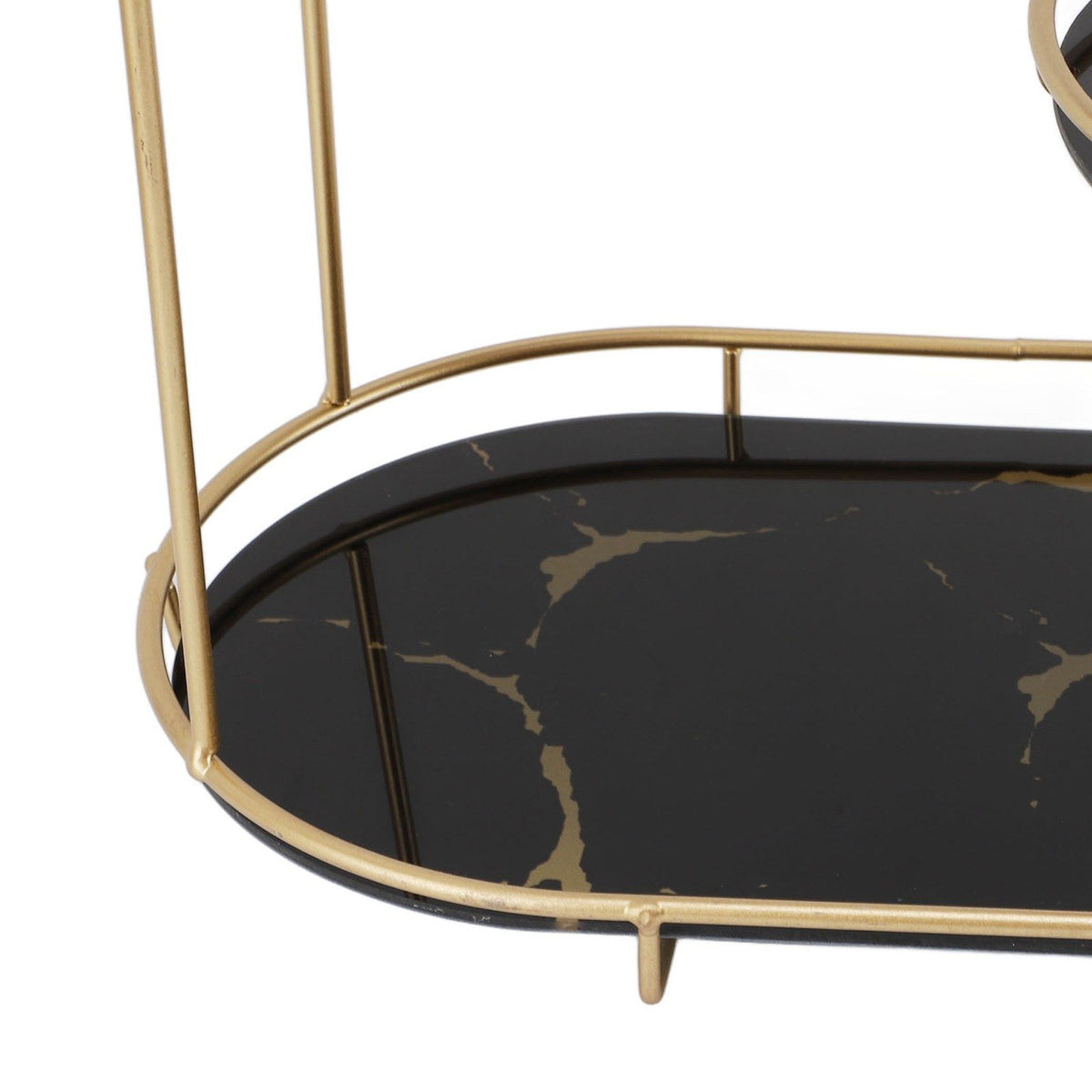 Makeup Shelf Organizer Iron Glass Stylish Modern Bathroom Countertop Organizer for Cosmetic Perfume Skincare Black Background
