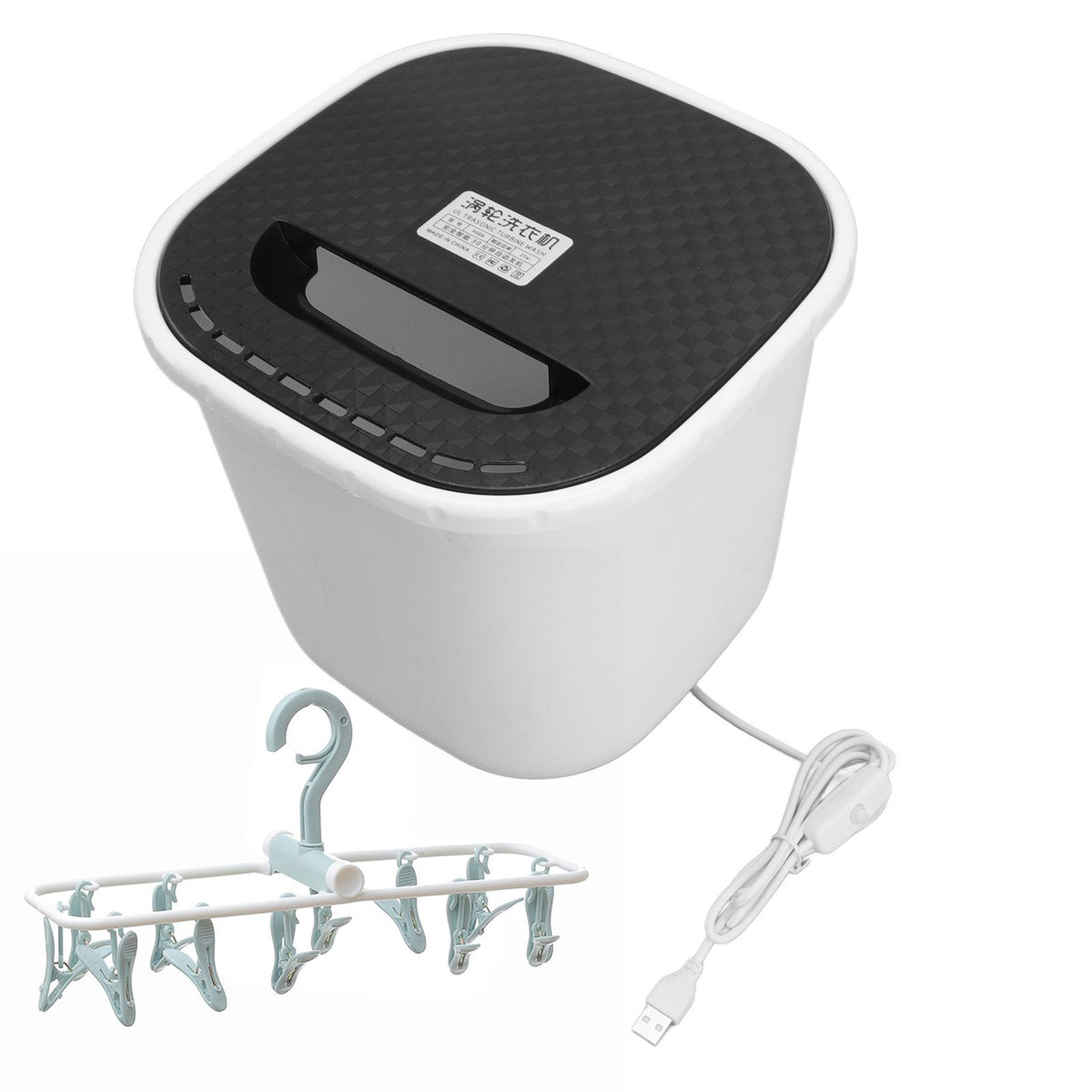 Portable Washing Machine USB Powered Mini Turbo Washing Machine with Clothes Drying Rack 6L Capacity 30 Minutes Auto Power Off Blue