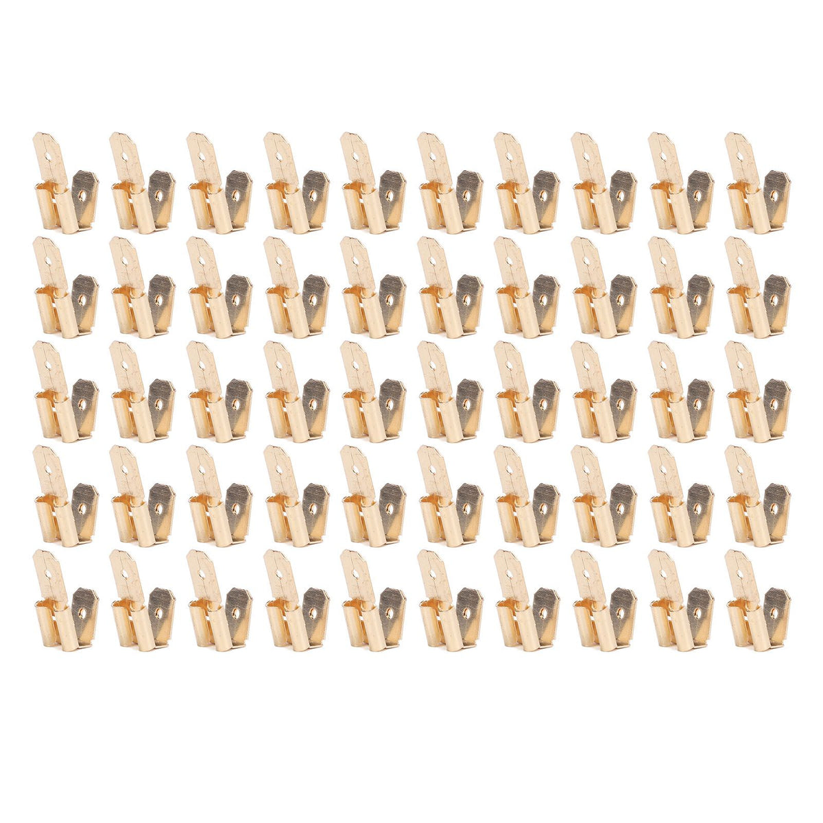 50Pcs Piggyback Spade Connectors Brass 6.35mm Double Headed Plug 3 Way Wire Connector Gold
