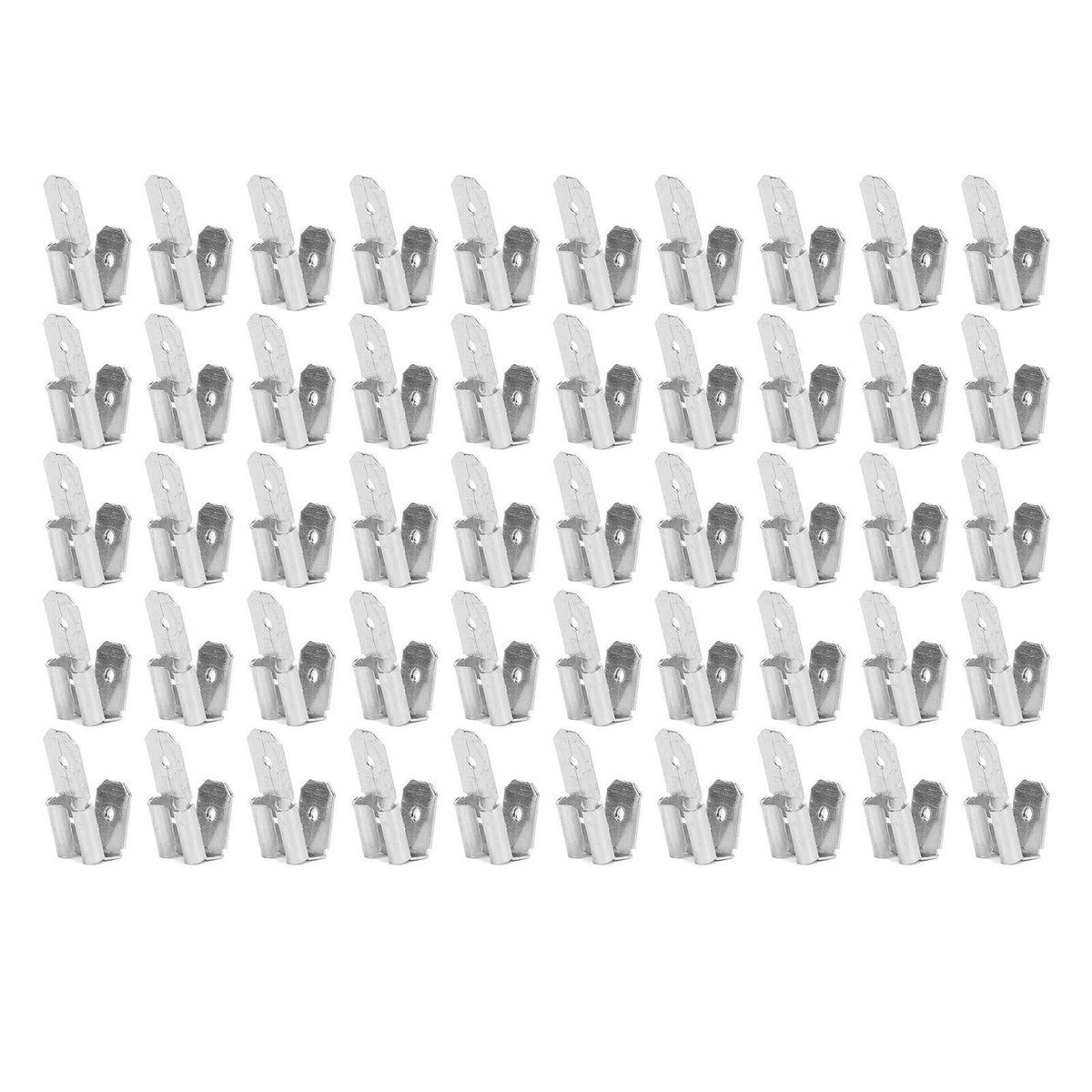 50Pcs Piggyback Spade Connectors Brass 6.35mm Double Headed Plug 3 Way Wire Connector Silver
