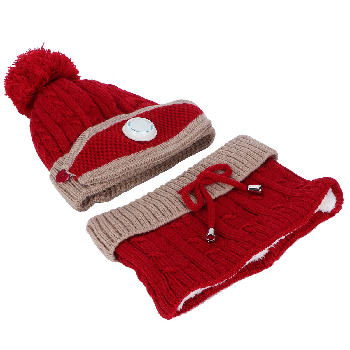 3Pcs set Women Knitted Hat Scarf MouthMuffle Neck Warm Winter Hat Clothes Accessoies(Red and Brown )