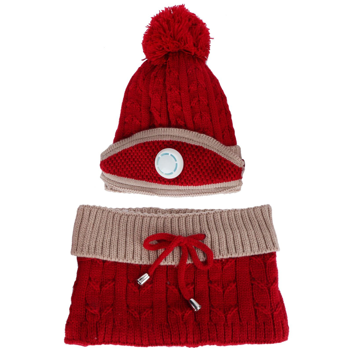 3Pcs set Women Knitted Hat Scarf MouthMuffle Neck Warm Winter Hat Clothes Accessoies(Red and Brown )