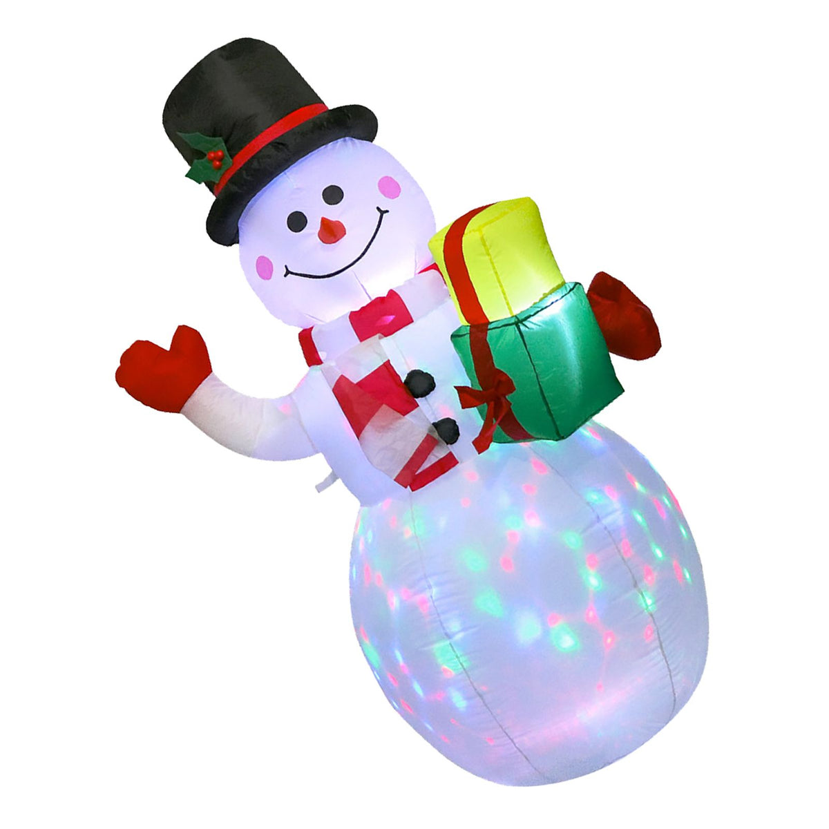 5FT Inflatable Snowman Decoration Blow Up Xmas Snowman with Colorful Lights Wind Ropes for Outdoor Festival Party