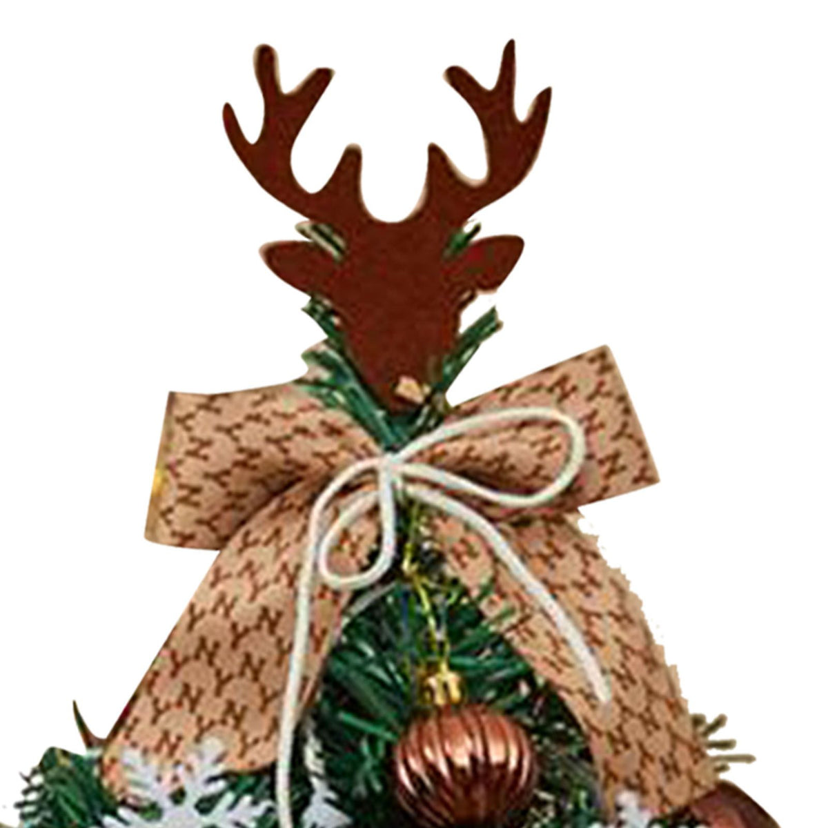 Mini Xmas Tree with Deer Horn Adjustable Light Strings Tabletop Small Destop Decor 50cm Khaki