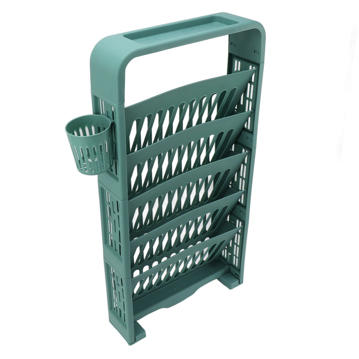 Classroom Deskside Bookshelf Large Capacity 6 Tier Multifunctional Slim Library Reading Storage Rack with Rollers Green