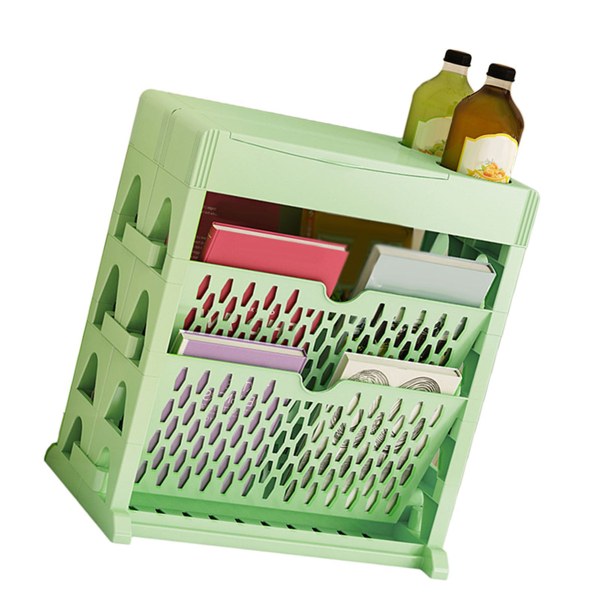 Book Rack Storage Bookshelf Small Storage Bookshelf Bookcase Large Capacity Easy Access for Living Room Bedroom Double Row 2 Layer Green