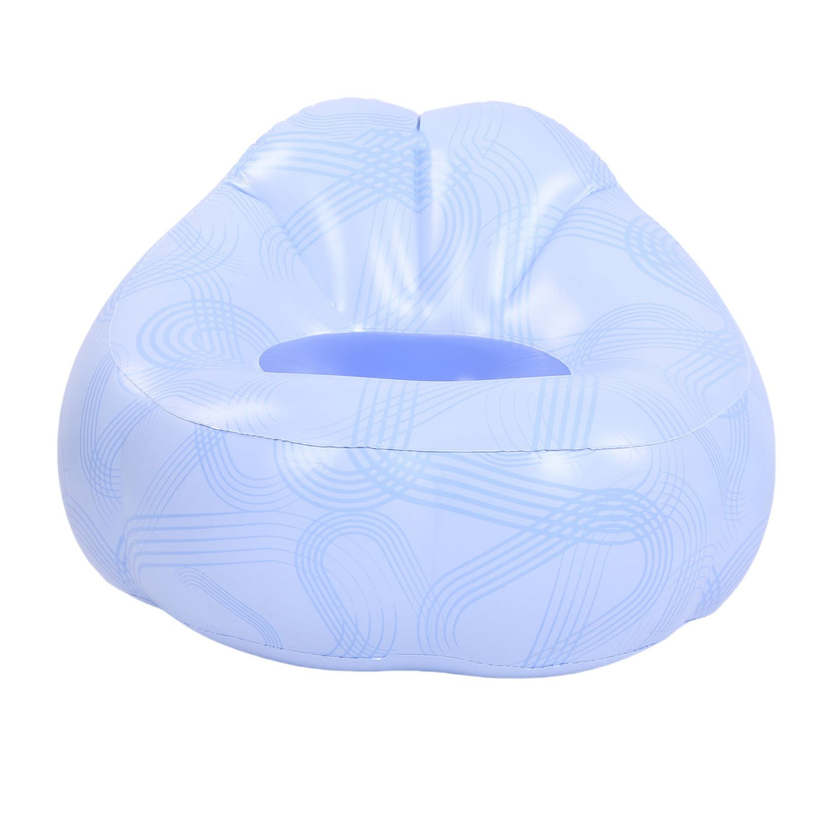 Inflatable Lounge Chair PVC Ergonomic Portable Blow Up Couch Inflatable Air Sofa for Home Camping Blue Line Pattern