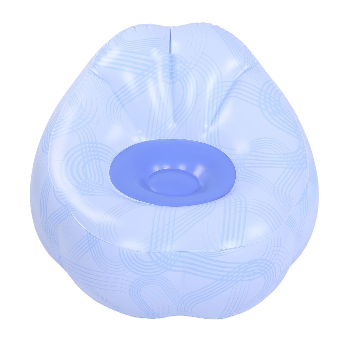 Inflatable Lounge Chair PVC Ergonomic Portable Blow Up Couch Inflatable Air Sofa for Home Camping Blue Line Pattern