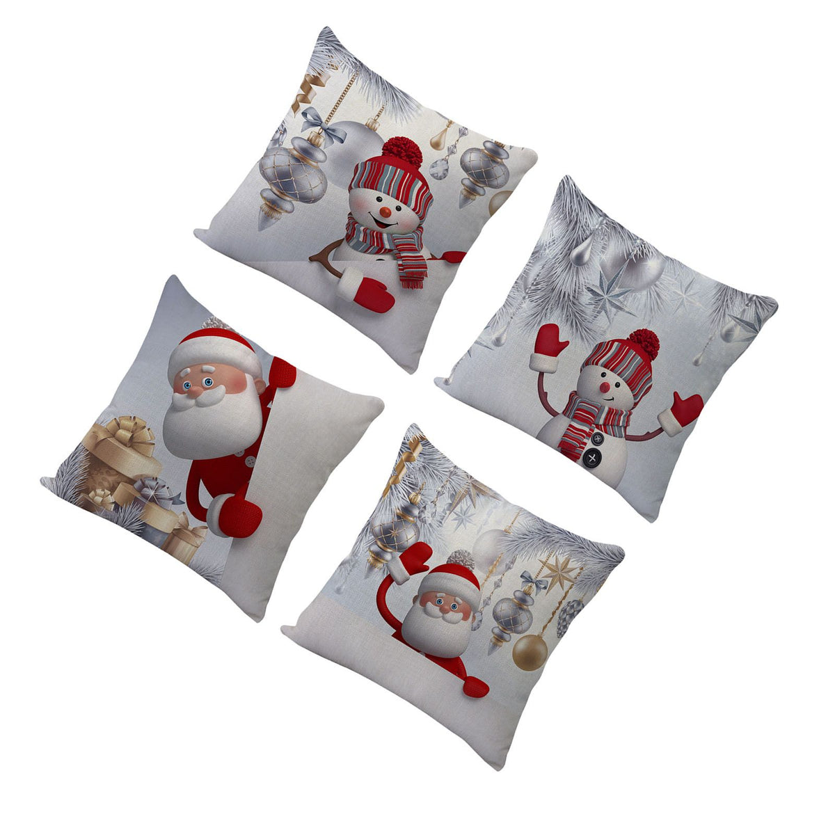 4pcs Christmas Pillowcases Cartoon Cute Decorative Exquisite Snowman Pattern Throw Pillow Cover for Christmas Decor Holiday Presents