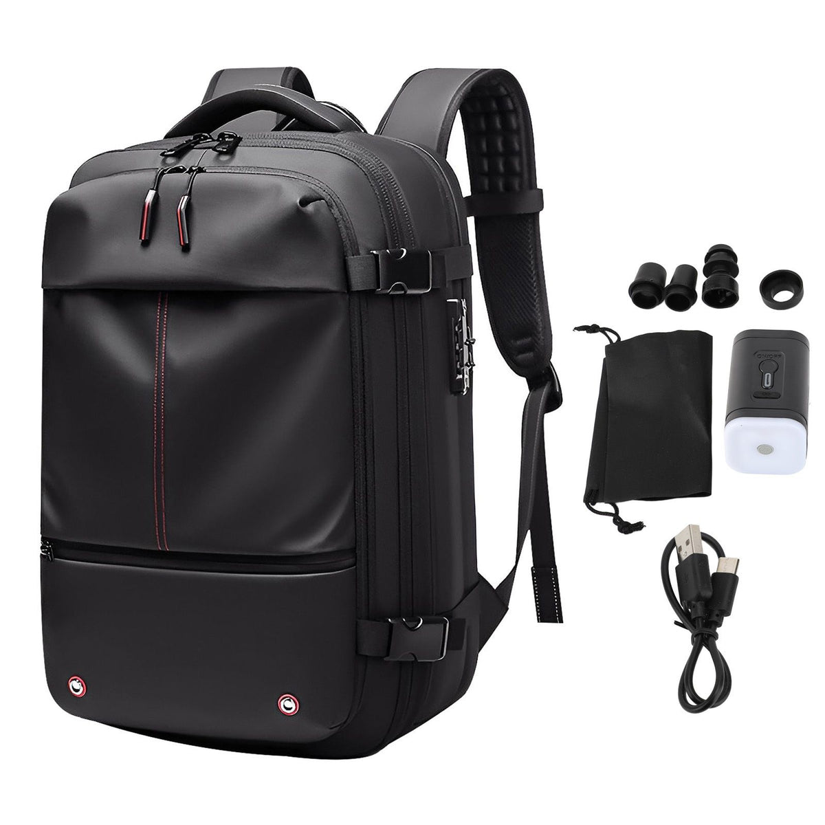 Vacuum Backpack 19 Inch Large Capacity Stylish Casual Waterproof Men Expandable Travel Backpack with Vacuum Pump for Travel Business Black