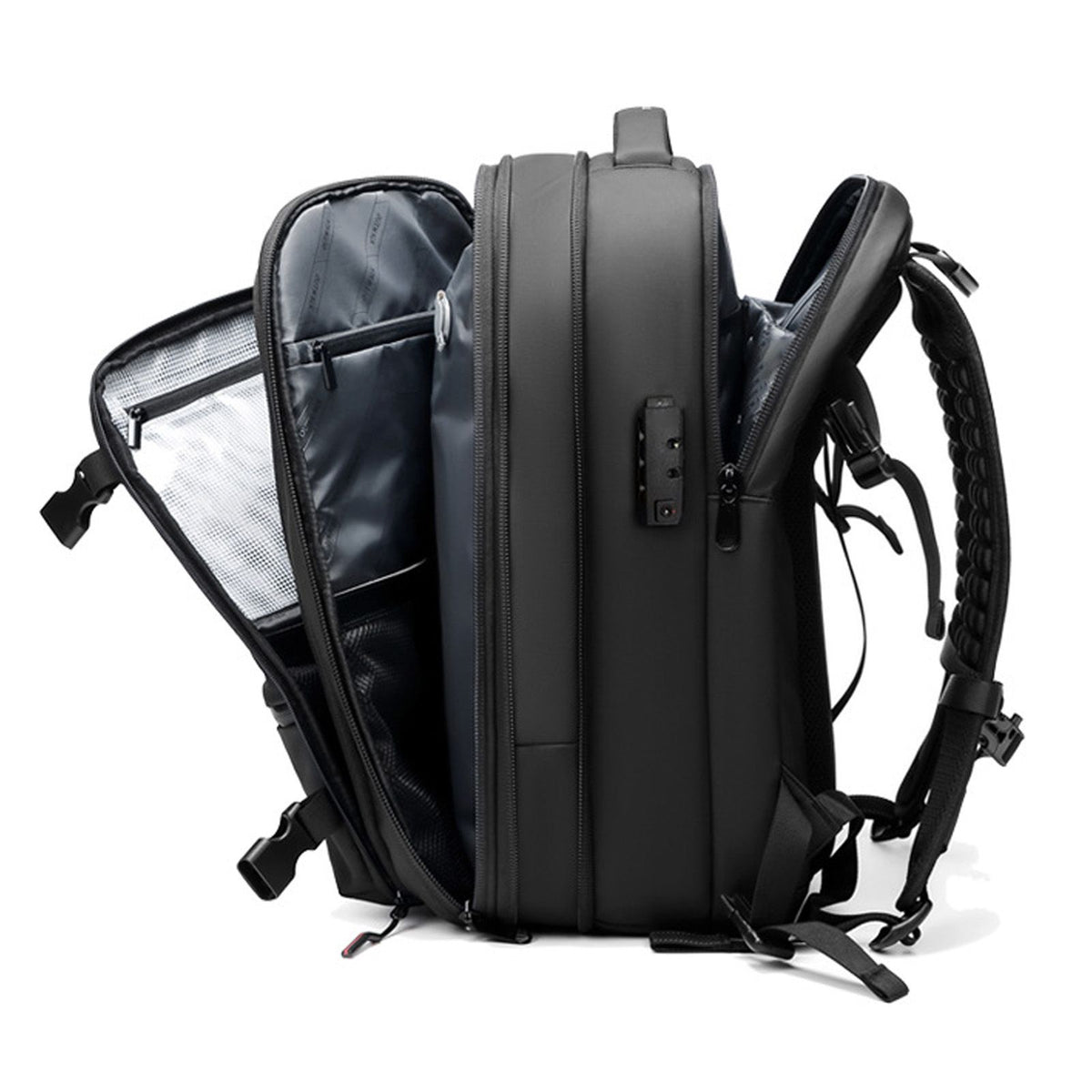 Vacuum Backpack 19 Inch Large Capacity Stylish Casual Waterproof Men Expandable Travel Backpack with Vacuum Pump for Travel Business Black