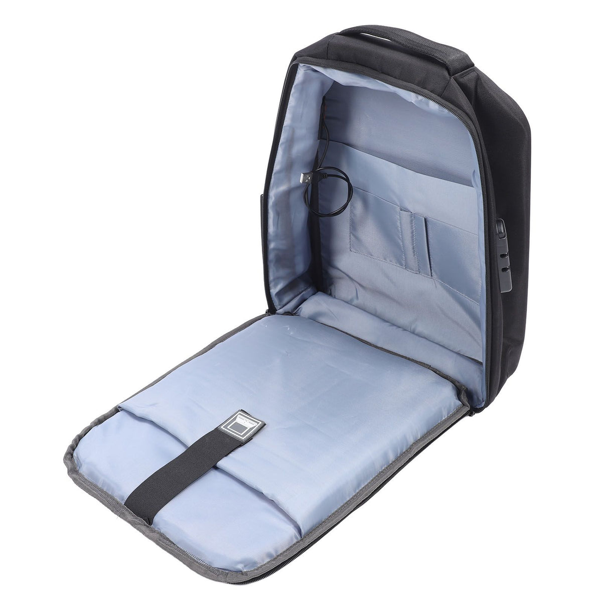Backpack with USB Charging Port Black Water Resistant Anti Theft Password Lock Storage Backpack for Satellite Accessories Laptop