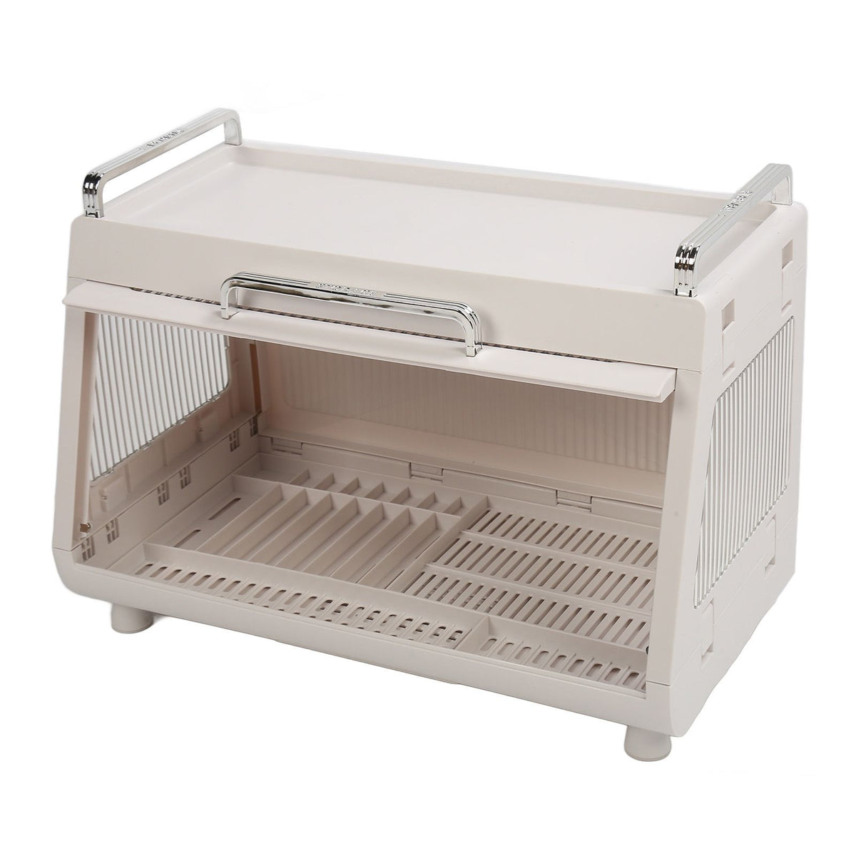 Dish Drying Rack Container with Lid Large Capacity 19x11x13in Sturdy Versatile Dish Drainer for Kitchen Bowls Plates White