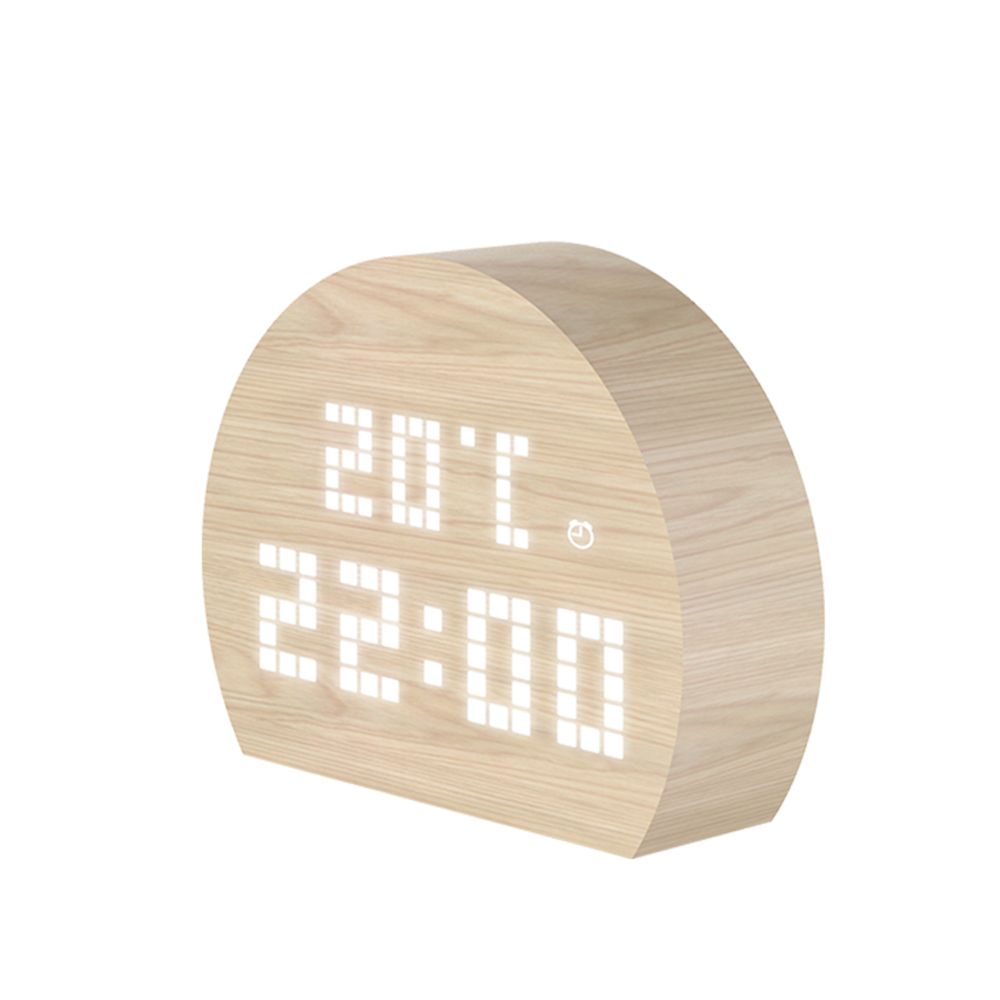 Wood Wooden LED Alarm Clock Despertador Electronic Desktop Digital Table Clocks With 3 Levels Adjustable Brightness Sound Control for Bedrooms Displays Time Temperature and Humidity Style 1