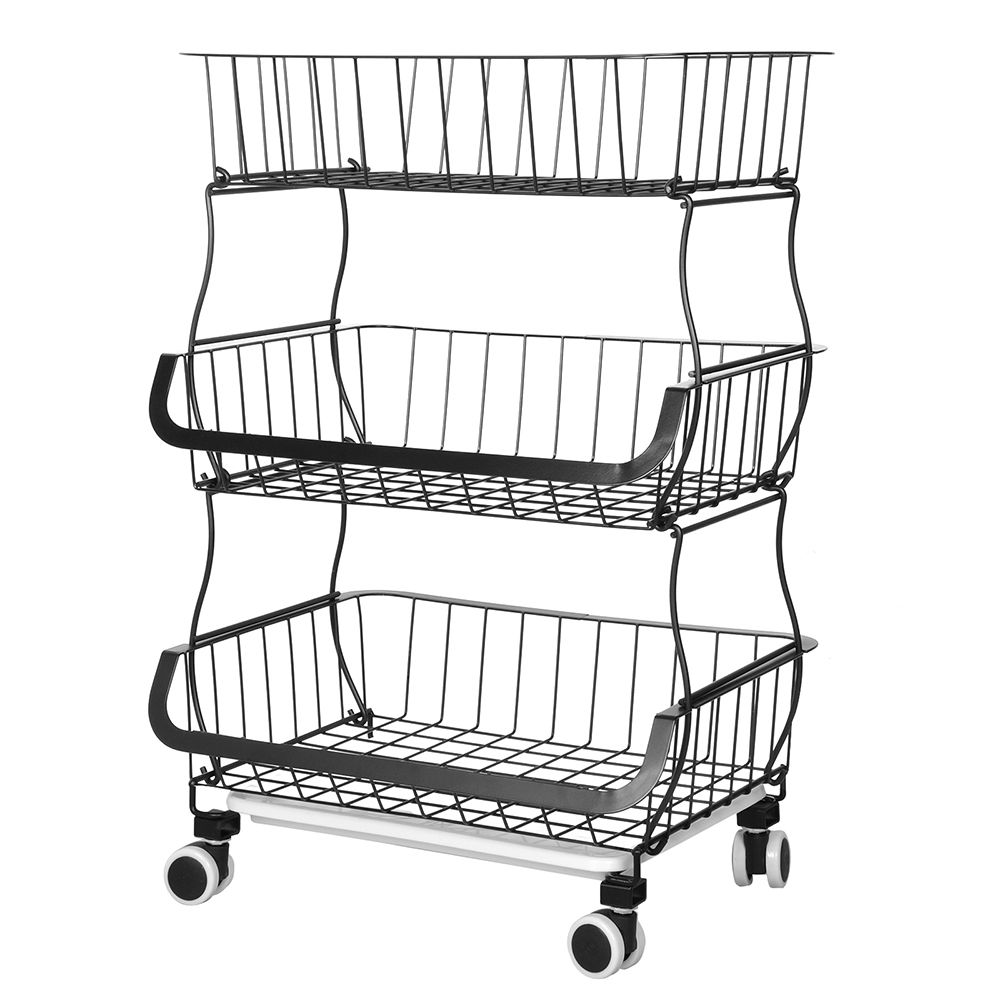 3-Tier Kitchen Carts on Wheels Metal Large Capacity Fruit Vegetable Storage Basket Pantry Utility Cart with Mesh Baskets for Kitchen Bathroom Living Room Office