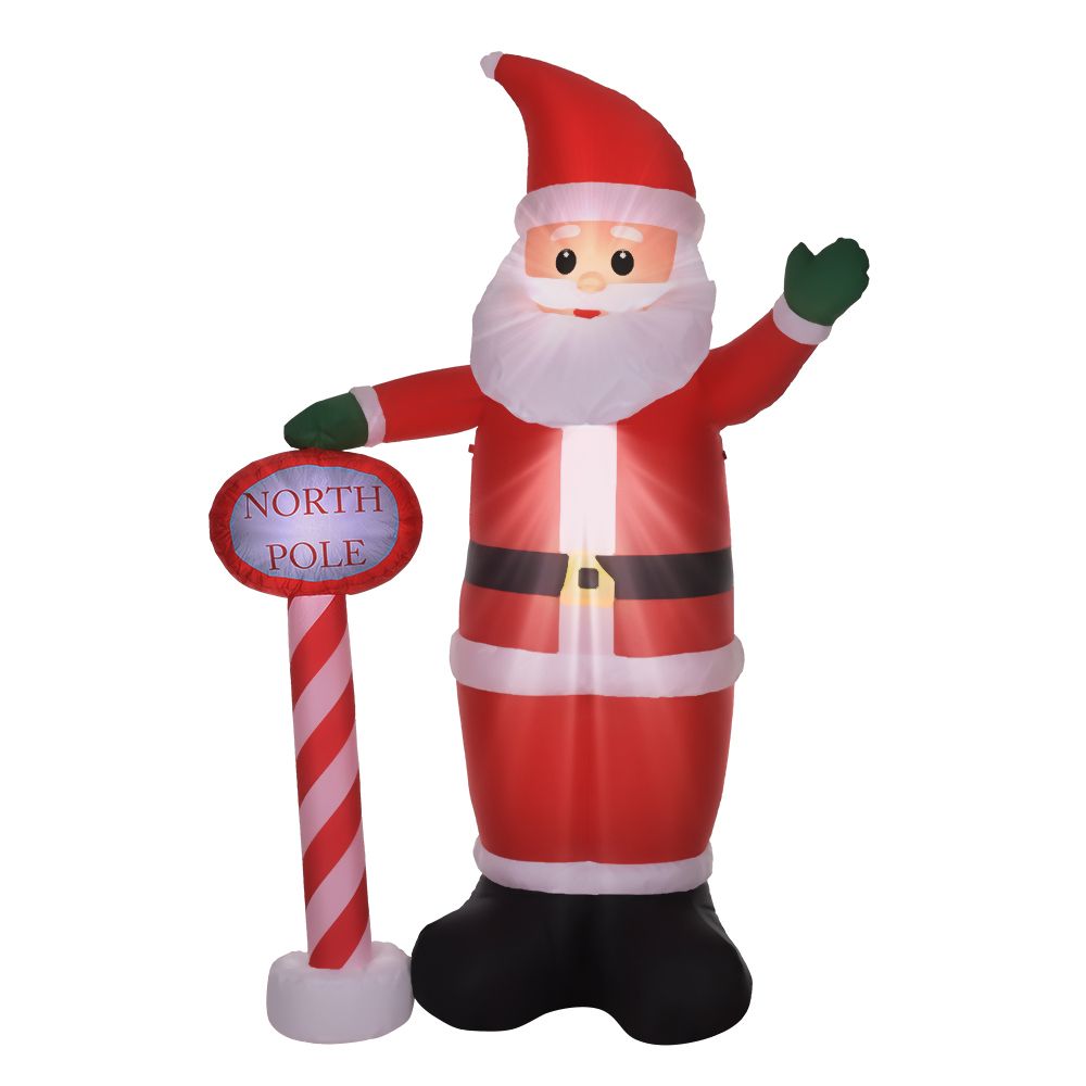 8FT Tall Christmas Santa Inflatables IP44 Weatherproof LED Light Up Xmas Yard Giant and Tall Blow Up Santa Claus with Floor Stakes and Ropes for Indoor and Outdoor Party Garden Lawn Decorations