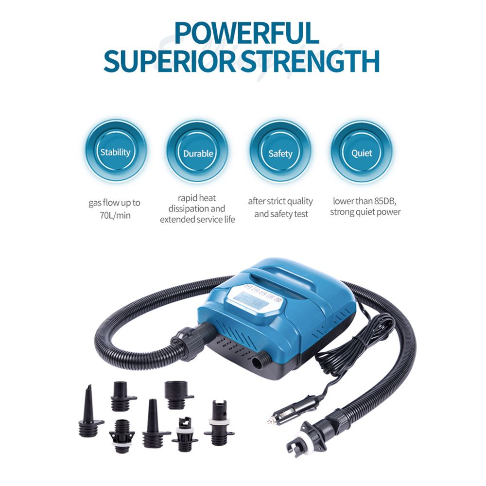 20PSI High Pressure SUP Pump Dual Motor 150W 12V DC Inflatable Deflatable Electric Air Pump with 7 Nozzles for Paddle Board Surfboard Air Mattress Boat Kayak with Portable Handle LED Display Screen