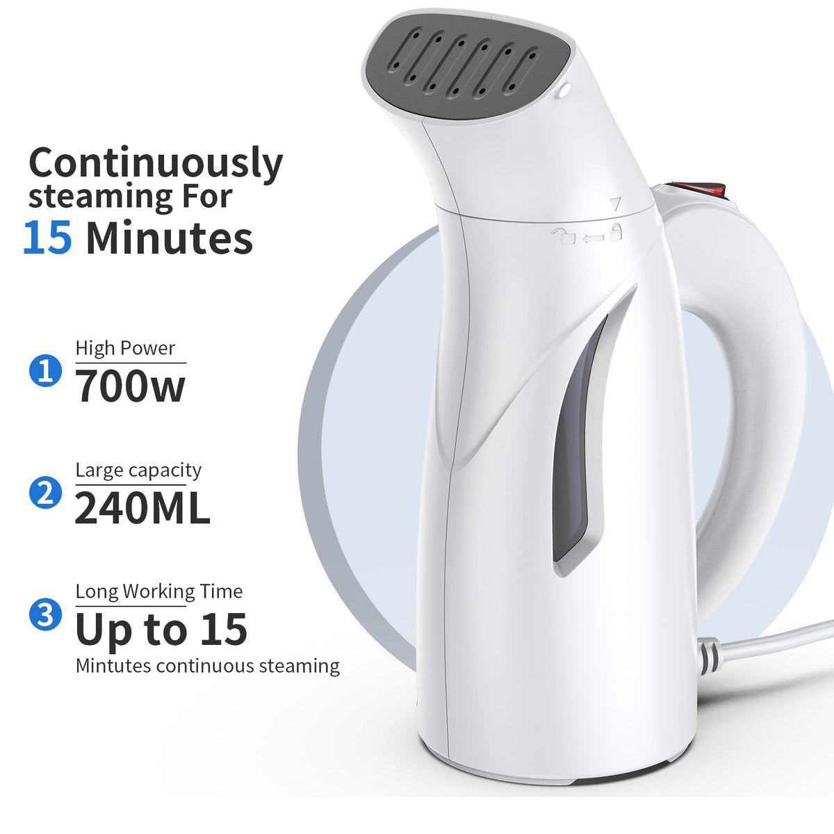 Portable Steamer for Clothes Handheld 140℃/284℉ High Temperature Steam 240ml/8.1oz Water Tank 700W High Power 40s Fast Heat Strong Penetrating Garment Steamer Removes Wrinkle for Home Office Travel