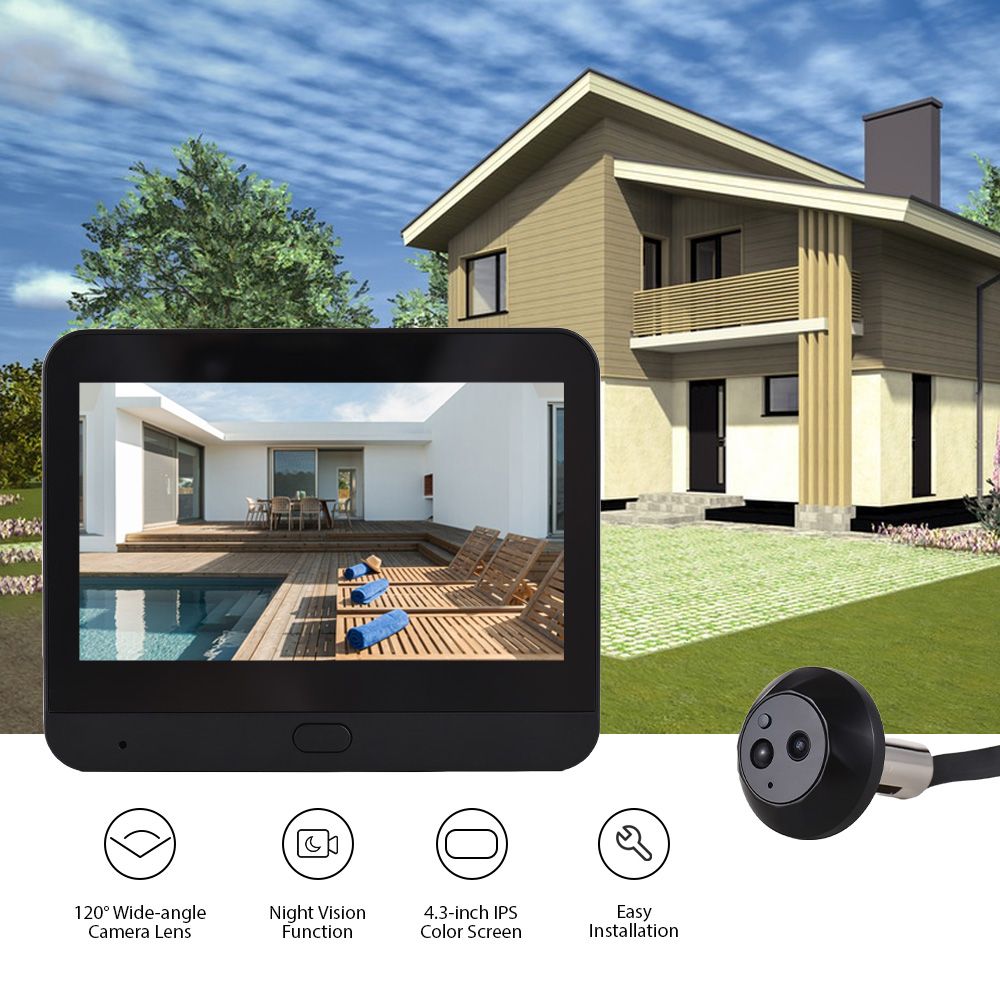 WiFi Video Doorbell for Apartment Peephole Camera 4.3-inch Color Display Screen Smart TY APP 1080P PIR Motion Detection Alarm Camera Night Viewing 2-Way Intercom 120° Wide Angle 5000mAh Rechargeable