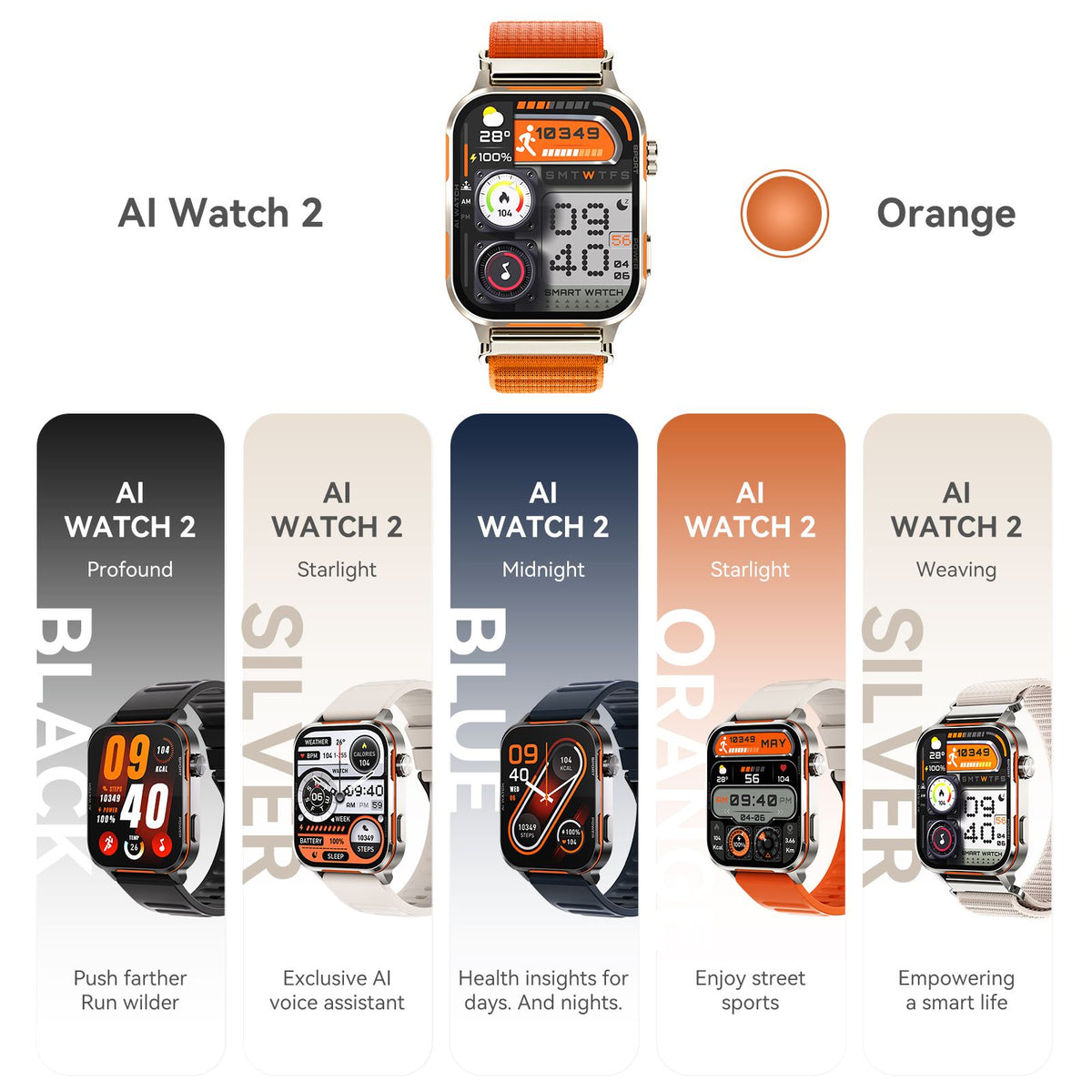 AI-WATCH2 Full Touch Screen Smart Fitness Watch for Men Women,black