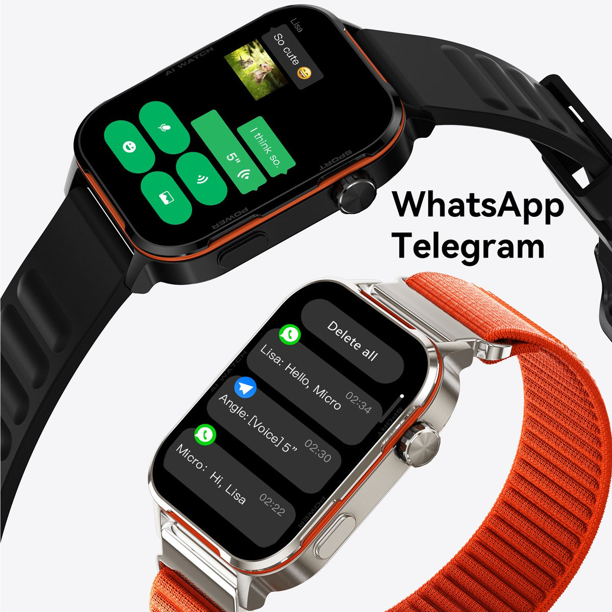 AI-WATCH2 Full Touch Screen Smart Fitness Watch for Men Women,black