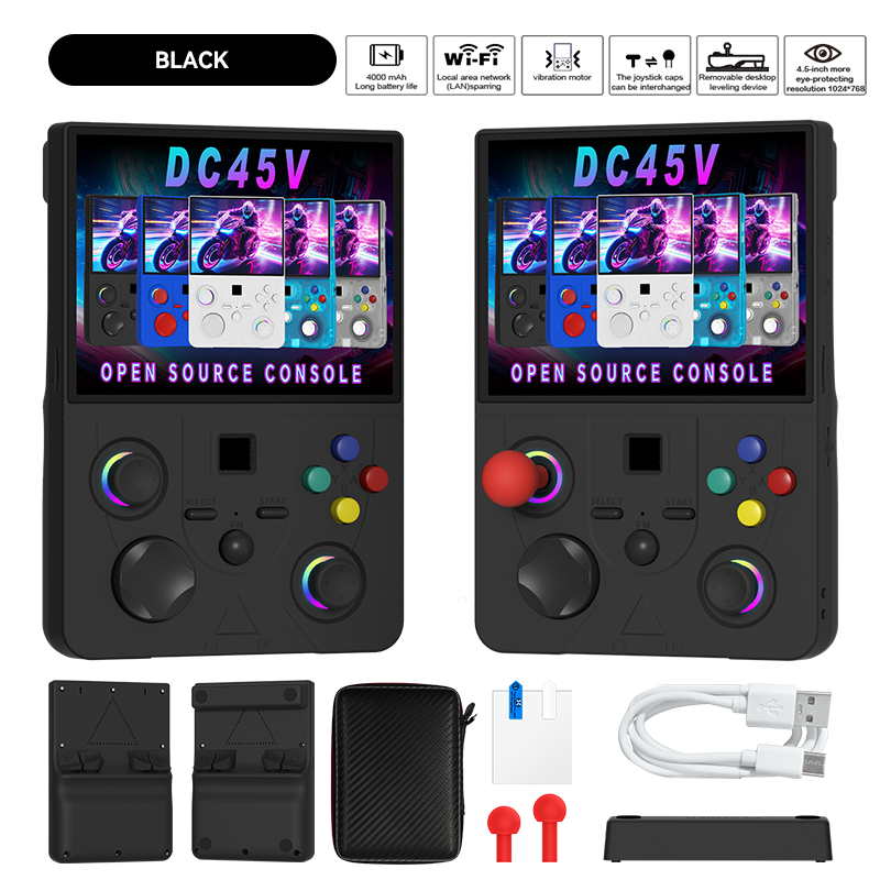 DC45V Retro Handheld Game Console, 4.5‑Inch HD IPS Full View Screen,black
