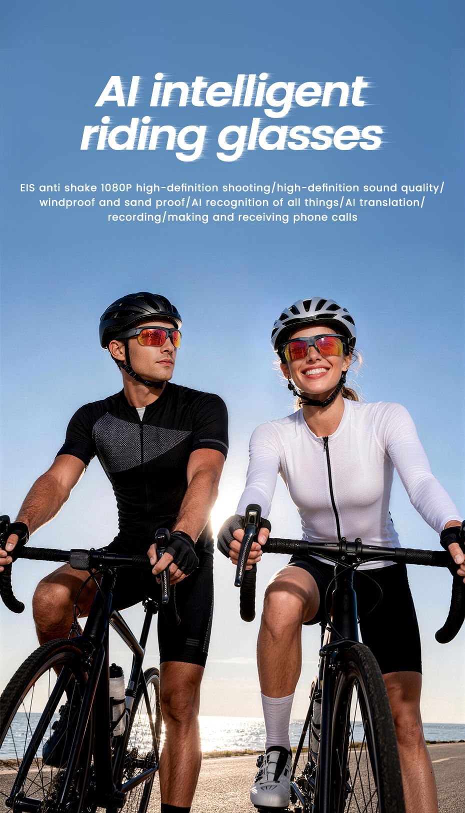 E08 Smart Bluetooth Cycling Sunglasses with Camera, UV400 Outdoor Sports Glasses,orange