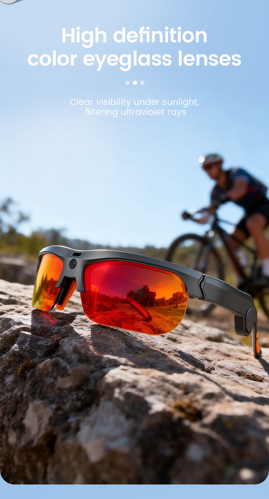 E08 Smart Bluetooth Cycling Sunglasses with Camera, UV400 Outdoor Sports Glasses,orange
