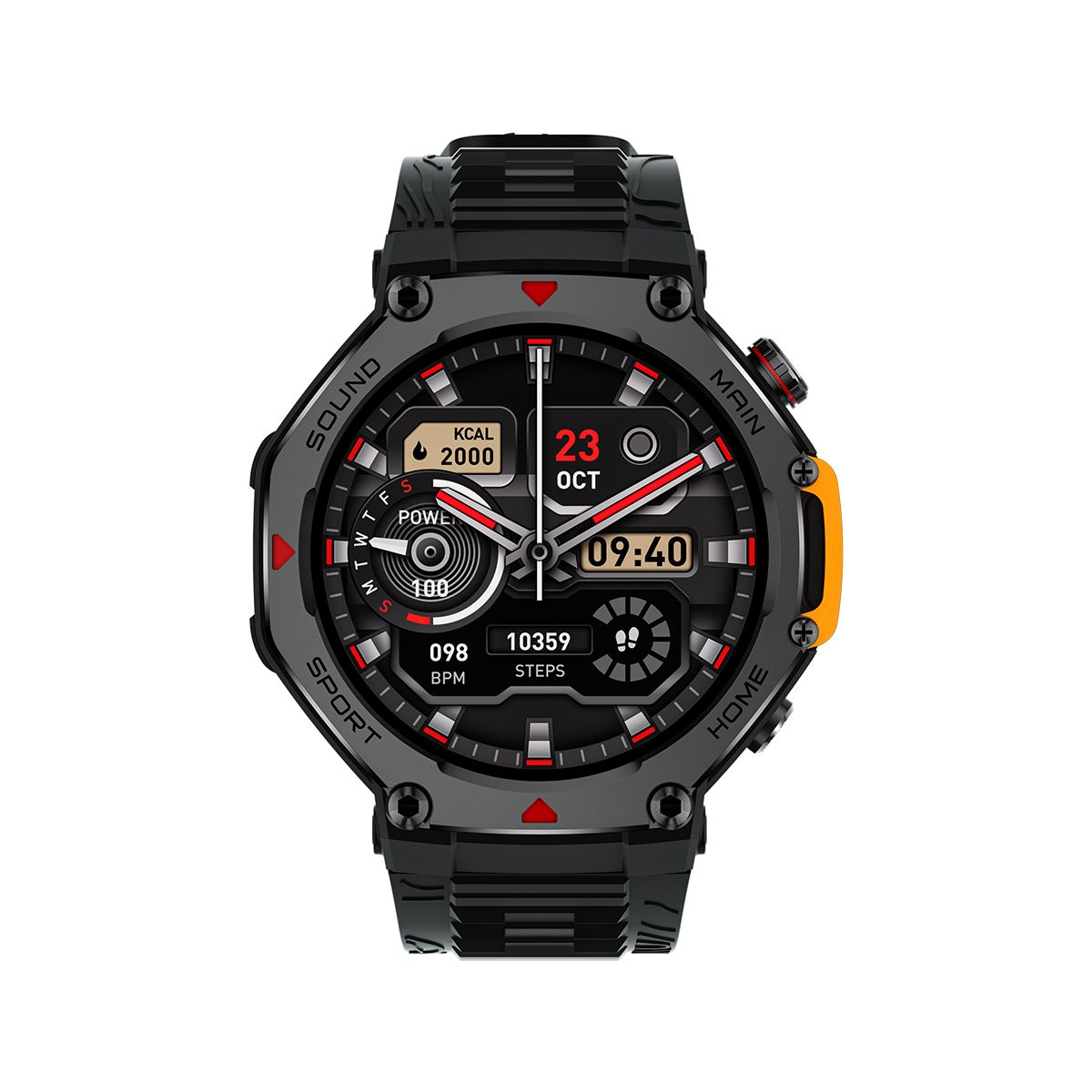 M-Rex4 Men Rugged GPS Smart Watch, 5ATM Waterproof Bluetooth Call Fitness Tracker Heart Rate Sleep Monitor,black