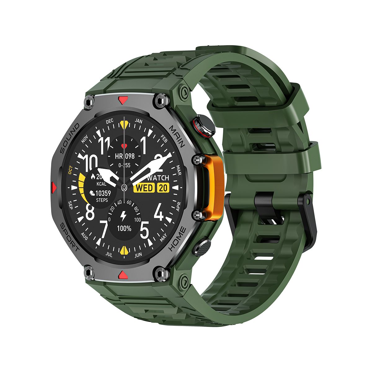 M-Rex4 Men Rugged GPS Smart Watch, 5ATM Waterproof Bluetooth Call Fitness Tracker Heart Rate Sleep Monitor,green