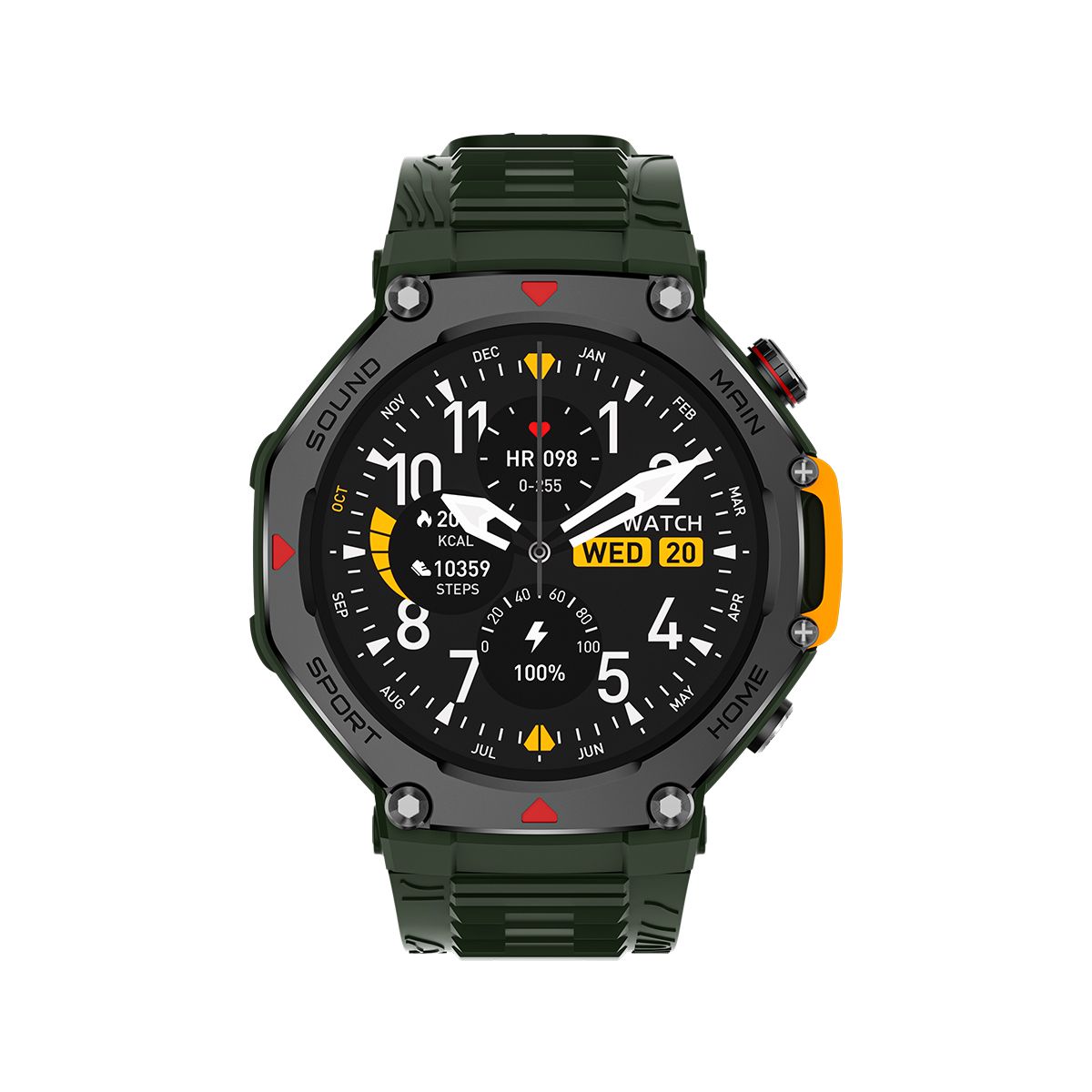 M-Rex4 Men Rugged GPS Smart Watch, 5ATM Waterproof Bluetooth Call Fitness Tracker Heart Rate Sleep Monitor,green