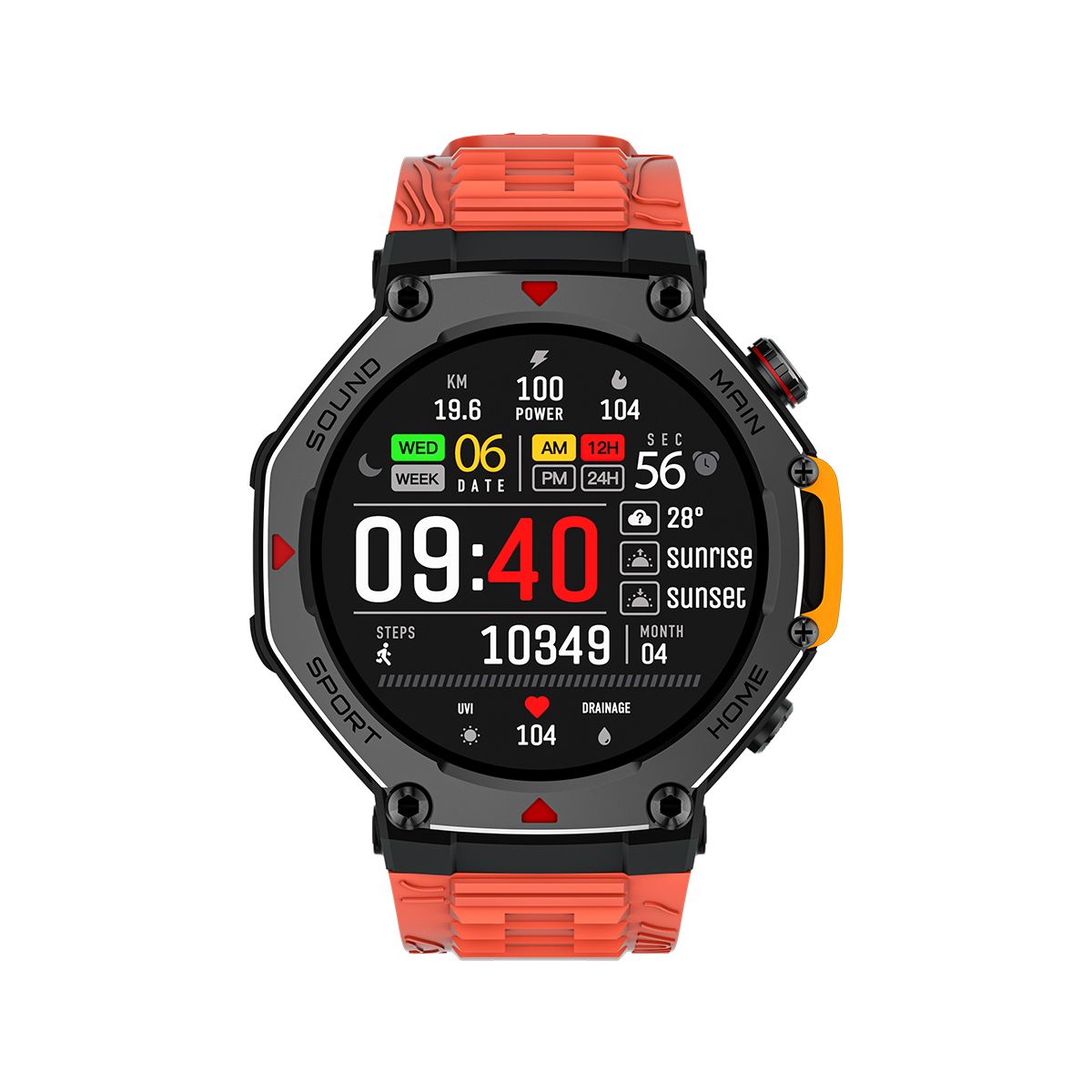 M-Rex4 Men Rugged GPS Smart Watch, 5ATM Waterproof Bluetooth Call Fitness Tracker Heart Rate Sleep Monitor,Orange Red