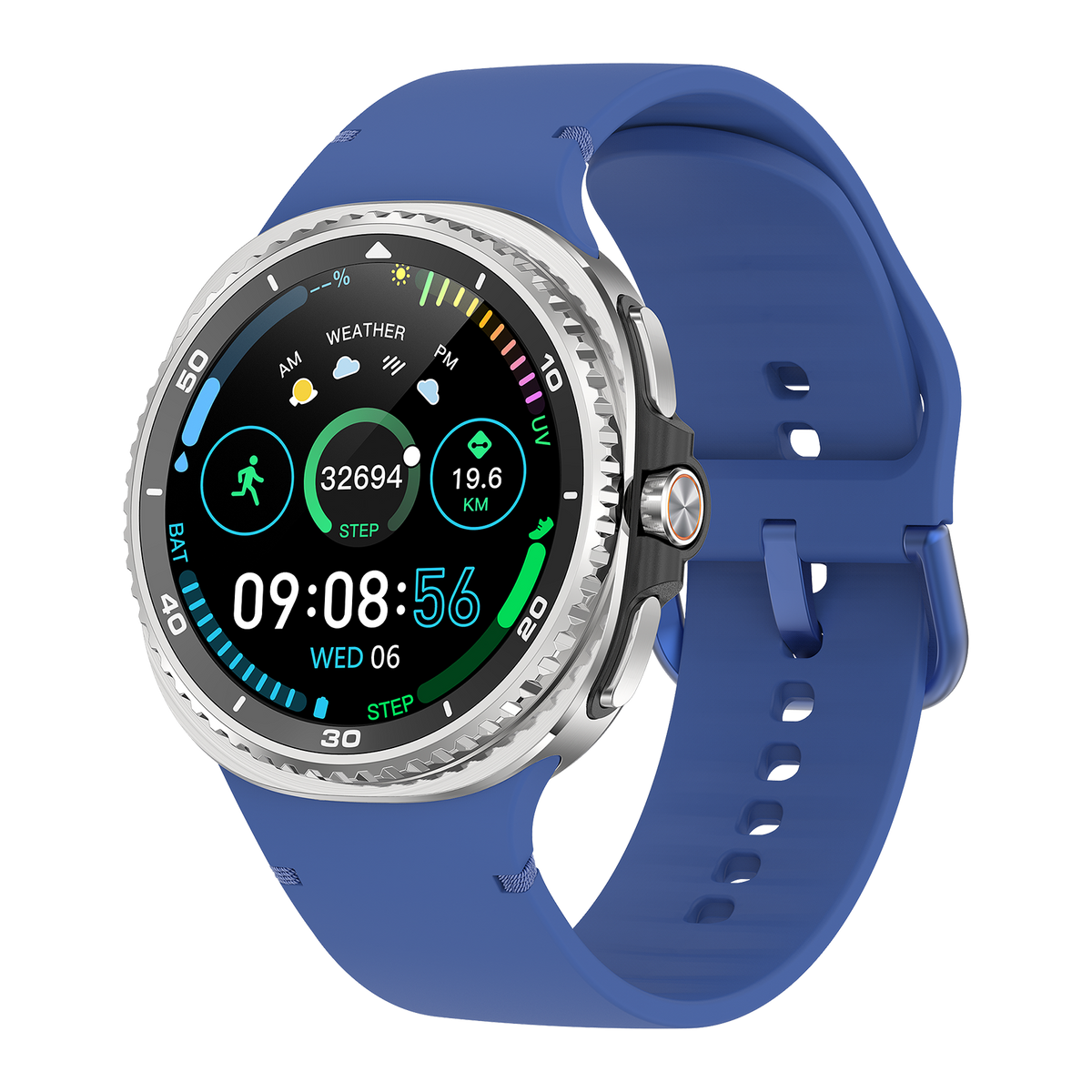 Watch8Classic-SU02 Smart Watch, Full Touch Screen Silicone Sports Wrist Watch for Men Women,Blue