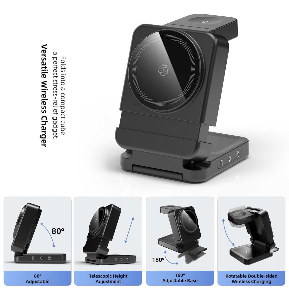 YF3 25W Foldable Rotatable Wireless Charger 3 in 1 Multi Device Charging Dock,black
