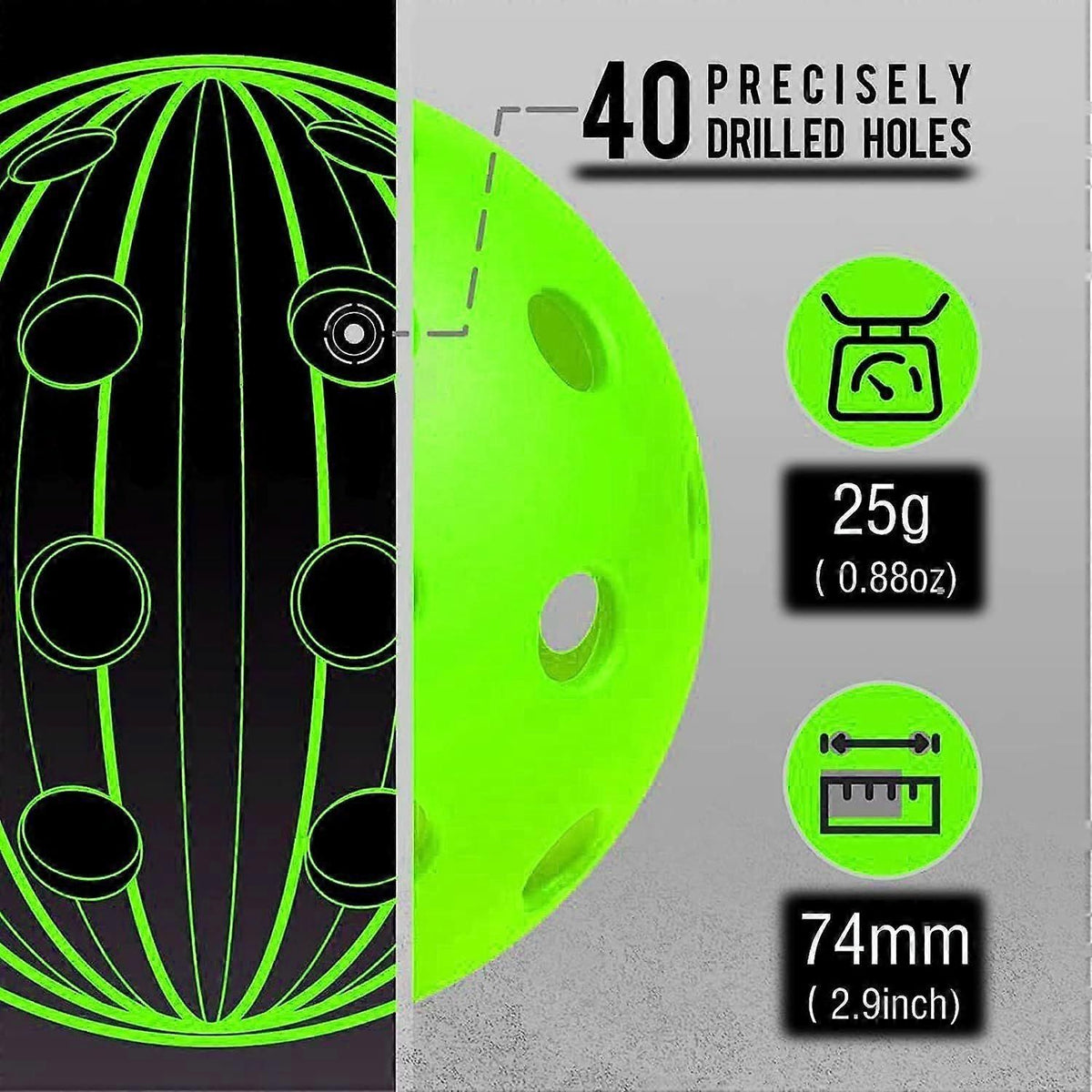 Outdoor Pickleballs 4 Pack 40-Hole PP Pickleball Balls 74mm Durable Practice Training Balls with Storage Box - Green
