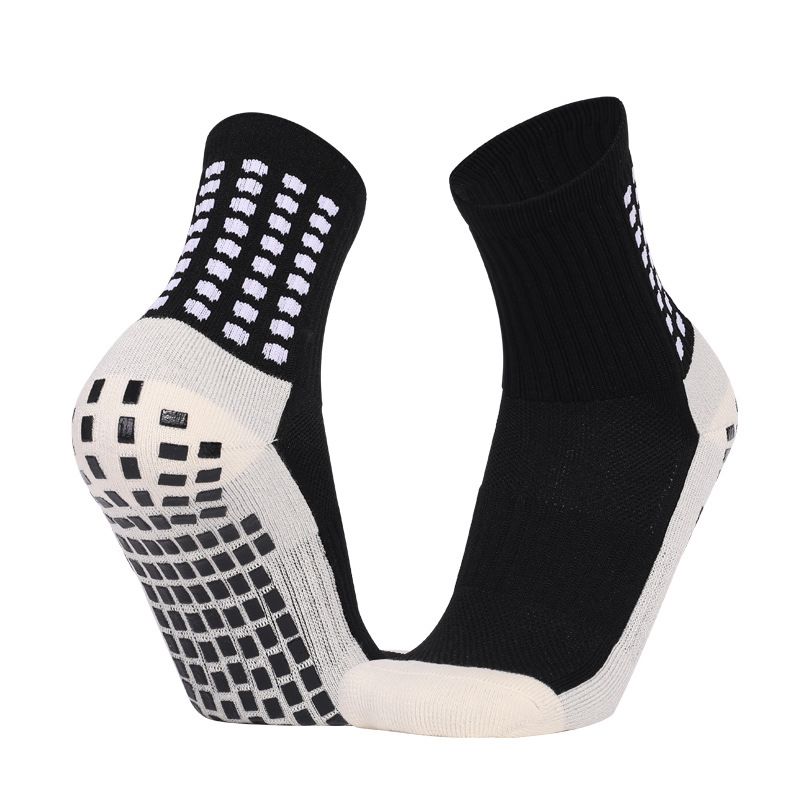 Non Slip Football Socks Grip Sports Socks Thick Towel Bottom Soccer Socks for Men Boys Adult Kids - Black S