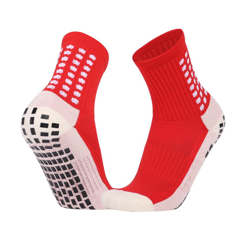 Non Slip Football Socks Grip Sports Socks Thick Towel Bottom Soccer Socks for Men Boys Adult Kids - Red S