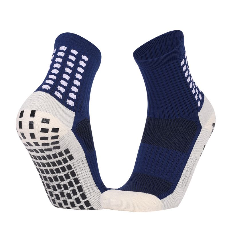 Non Slip Football Socks Grip Sports Socks Thick Towel Bottom Soccer Socks for Men Boys Adult Kids - Navy Blue L