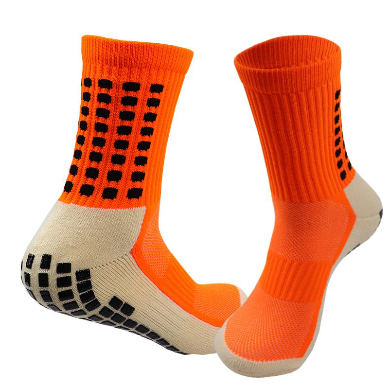Non Slip Football Socks Grip Sports Socks Thick Towel Bottom Soccer Socks for Men Boys Adult Kids - Orange S