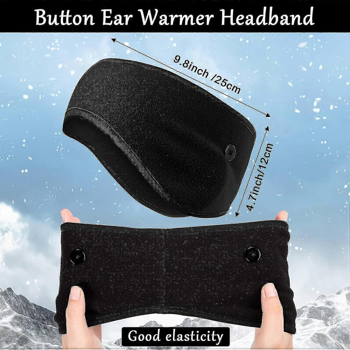 Winter Fleece Ear Warmer Headband with Button Straps for Running Cycling Hiking Outdoor Sports