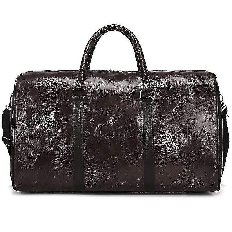 Weekend Duffle Bag, PU Leather Travel Gym Bag with Shoulder Strap - Coffee Color