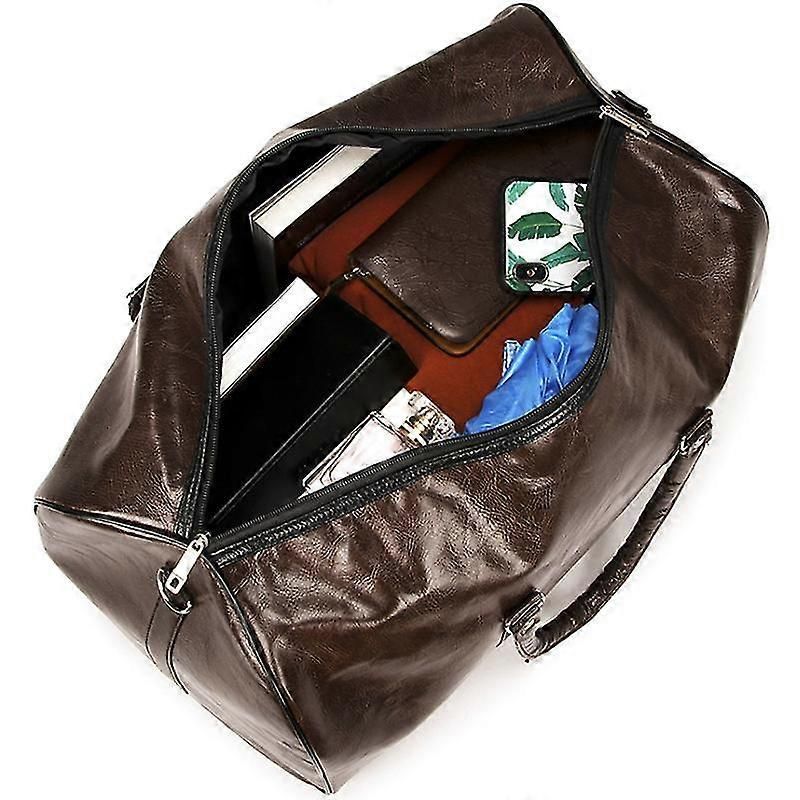 Weekend Duffle Bag, PU Leather Travel Gym Bag with Shoulder Strap - Coffee Color