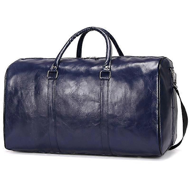 Weekend Duffle Bag, PU Leather Travel Gym Bag with Shoulder Strap - Blue