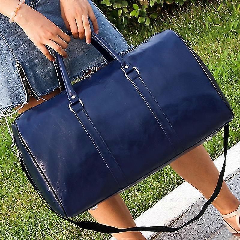 Weekend Duffle Bag, PU Leather Travel Gym Bag with Shoulder Strap - Blue