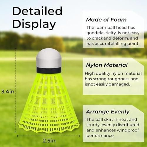 Durable Nylon Badminton Shuttlecocks Indoor Outdoor Training Recreational Yellow 12 Pack